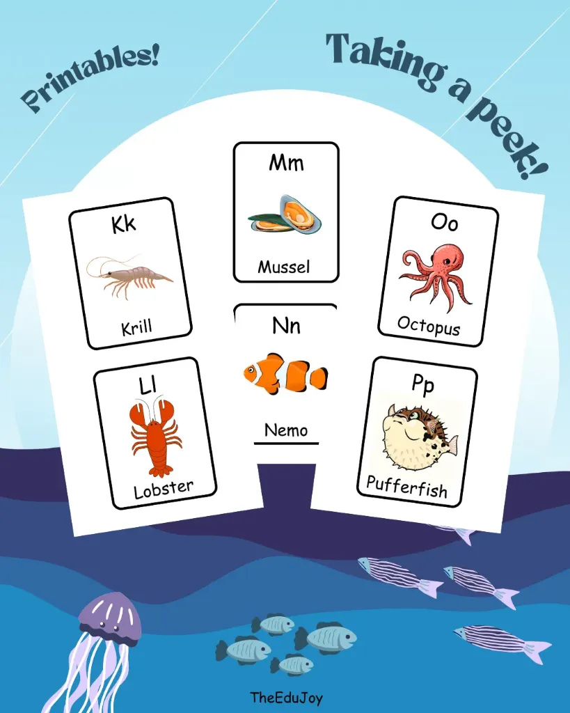 Alphabet A-Z Learning Cards Sea Creatures Themed